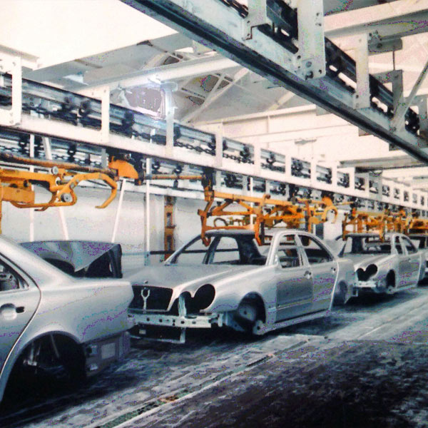 Car Bodies on a MCM AT500 Power & Free Conveyor Car Bodies on a MCM AT500 Power & Free Conveyor
