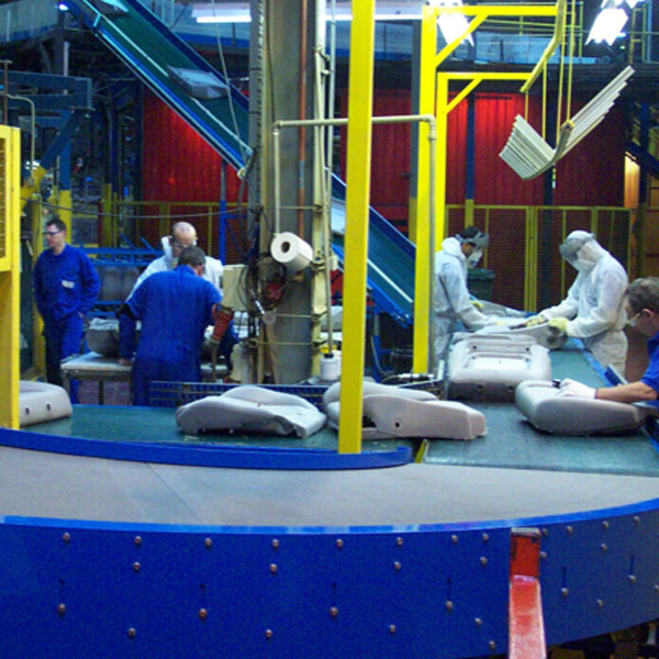 Car Seat interiors on an Amber Automation Belt Conveyor Car Seat interiors on an Amber Automation Belt Conveyor