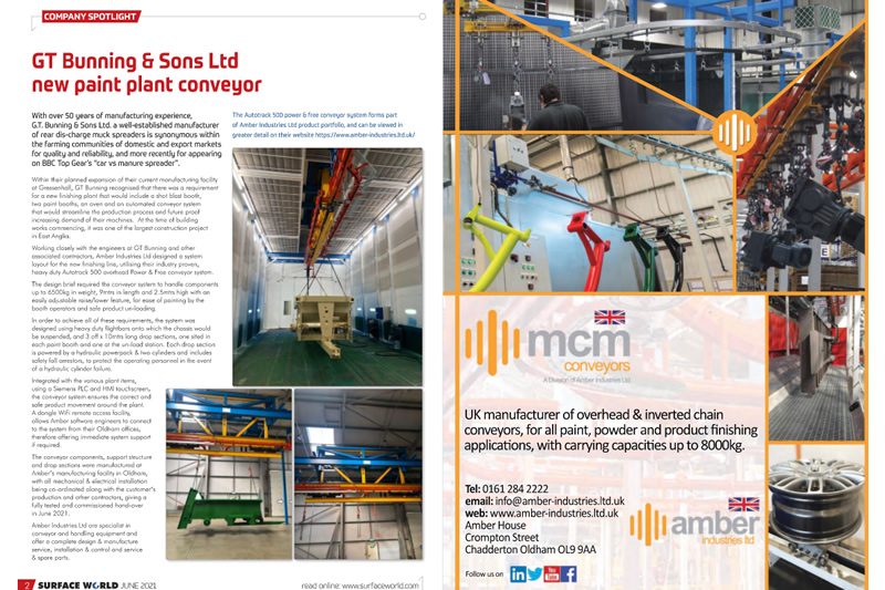 Sotto i riflettori - Nuovo trasportatore per impianto di verniciatura GT Bunning & Sons Ltd
